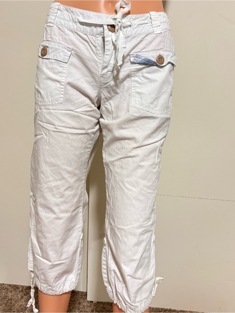 Vintage Y2K Cargo Capri Cropped White Pants
